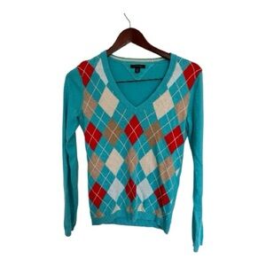 Tommy Hilfiger Sweater argyle diamond Blue, Red, and Tan size small
